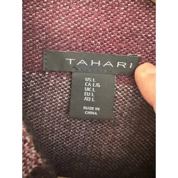 Tahari Mock Neck Sweater Women Size L Gray/Red Plaid Pullover Tartan Knit Top - Picture 3 of 8